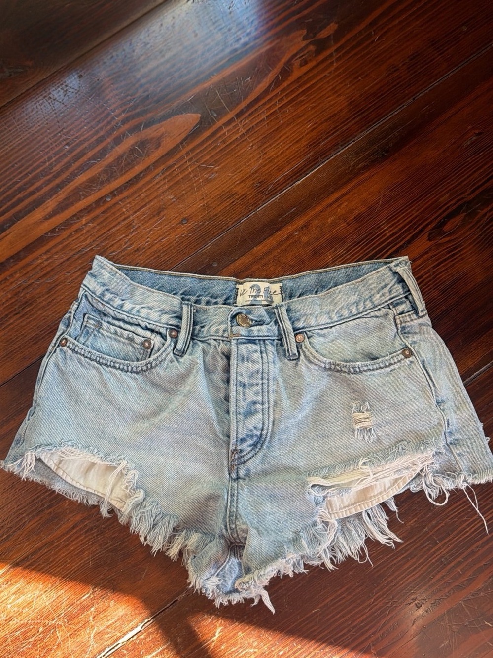 Light Wash Distressed Denim Free People shorts